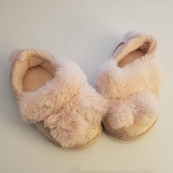 Pink Bunny Girls Slippers, Pink fur, Gold Speckle accent size 5 - Picture 1 of 4
